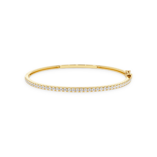 14K Solid Gold 1 Row Diamond Bangle