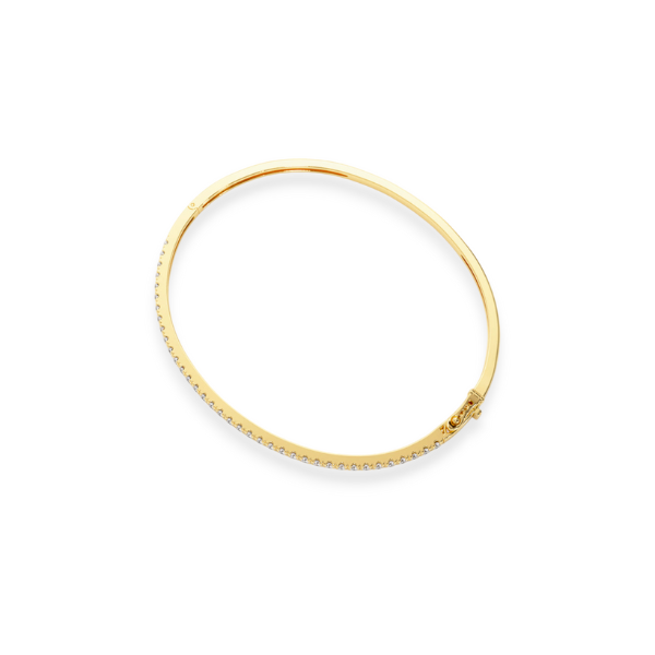 14K Solid Gold 1 Row Diamond Bangle