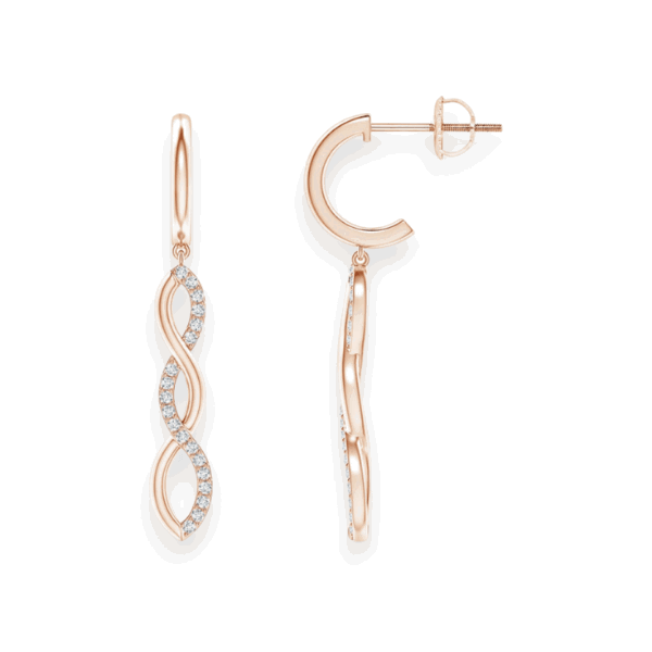 14K Solid Gold Dangling Twisted Infinity Diamond Earrings