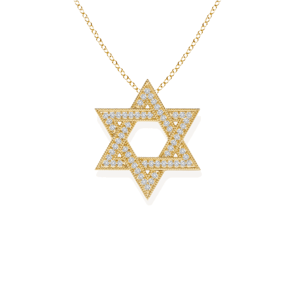 14K Solid Gold Star Of David Diamond Necklace