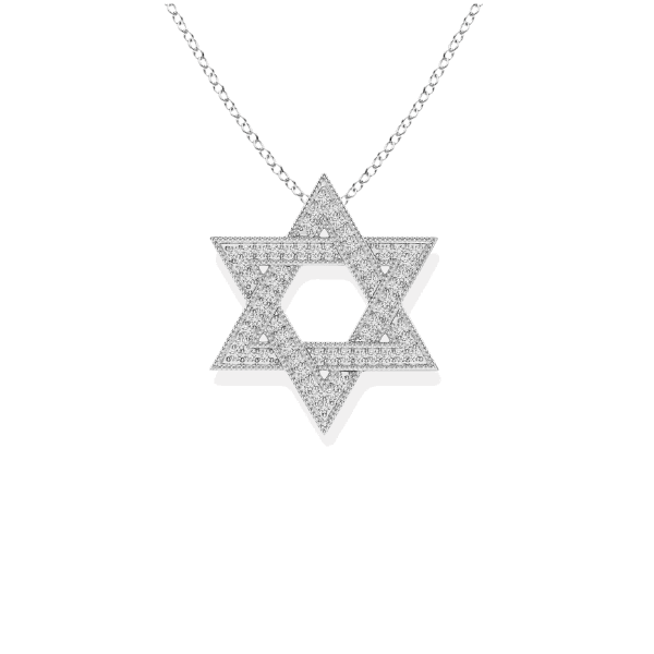 14K Solid Gold Star Of David Diamond Necklace