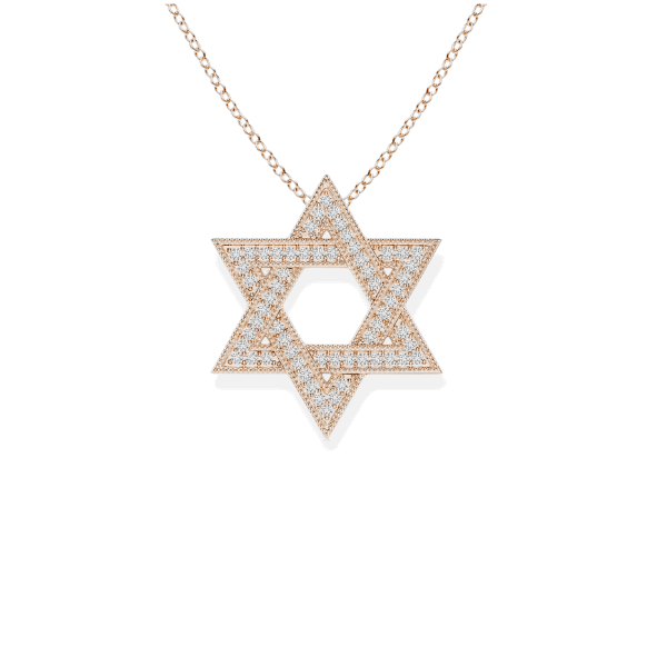 14K Solid Gold Star Of David Diamond Necklace