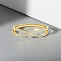 Elegant 14K Solid Gold 2 Band Diamond Ring