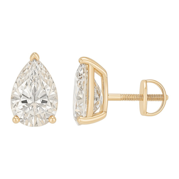 Pear Cut Prong Setting Solitaire Diamond 14K Solid Gold Earrings Stud - IGI Certified
